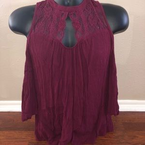 Arizona Jeans lace and maroon no shoulder blouse